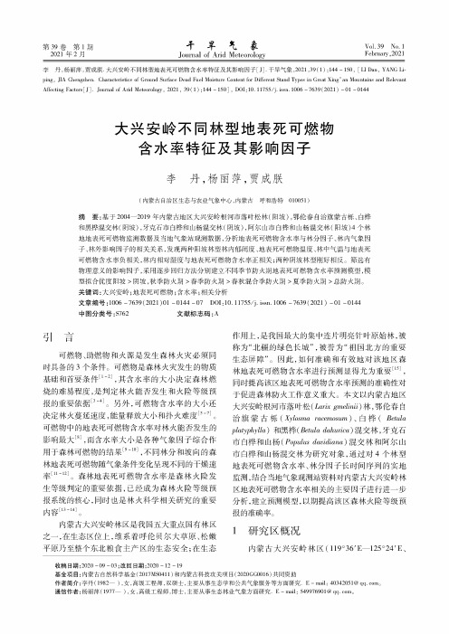 大兴安岭不同林型地表死可燃物含水率特征及其影响因子