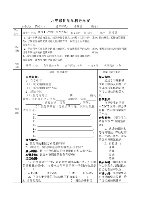 人教版九年级化学第十一单元课题1-1导学案