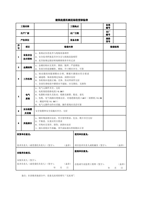 建筑起重机械进场检查核验表