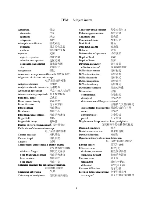 化学检测相关中英文对照