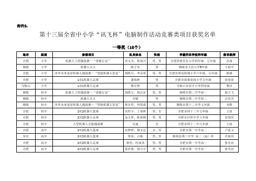 第十三届全省中小学“讯飞杯”电脑制作活动竞赛类项目获奖名单