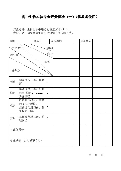 高中生物实验考查评分标准(教师卷)