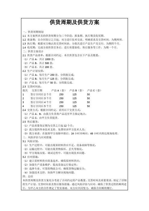 供货周期及供货方案