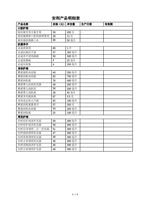 安利个人护理产品价格表