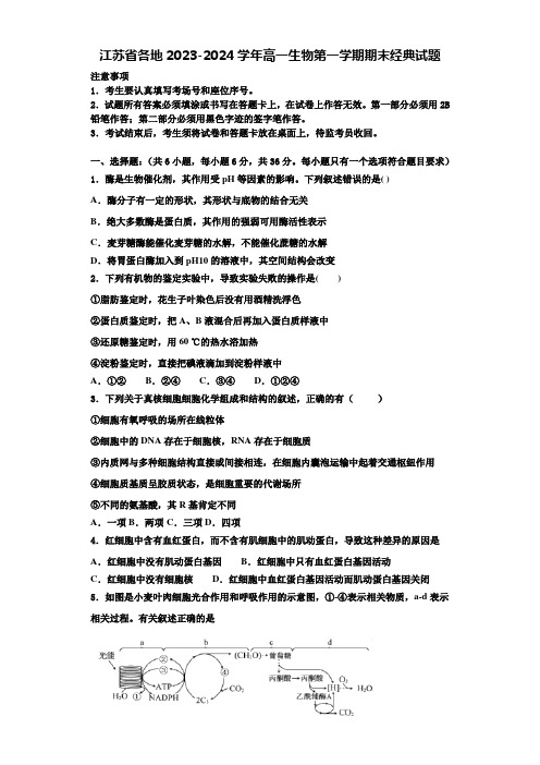 江苏省各地2023-2024学年高一生物第一学期期末经典试题含解析