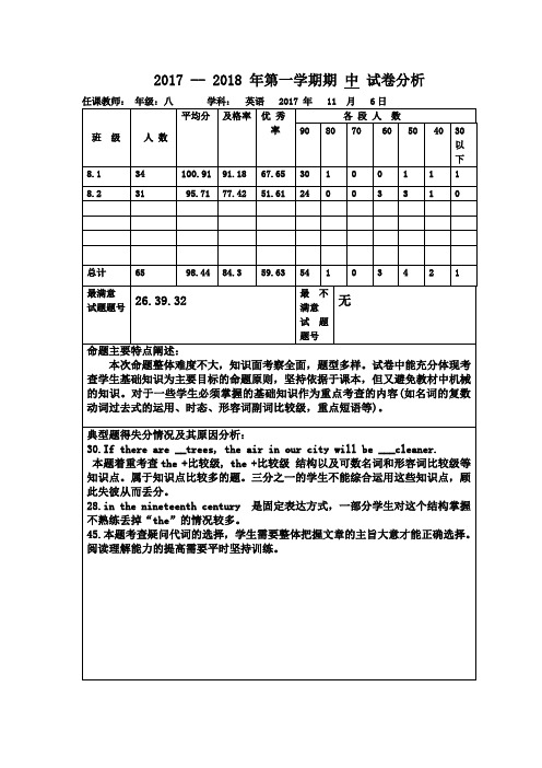 试卷分析及教学反思