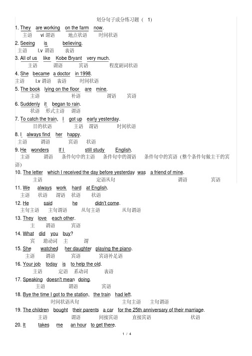 初中英语划分句子成分习题（含答案）