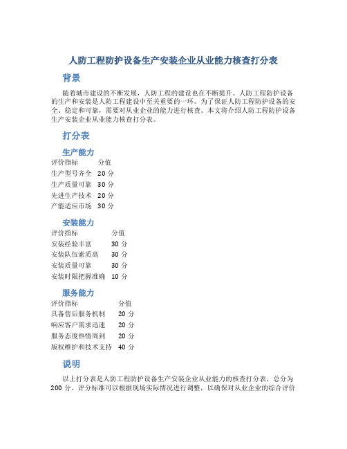 人防工程防护设备生产安装企业从业能力核查打分表