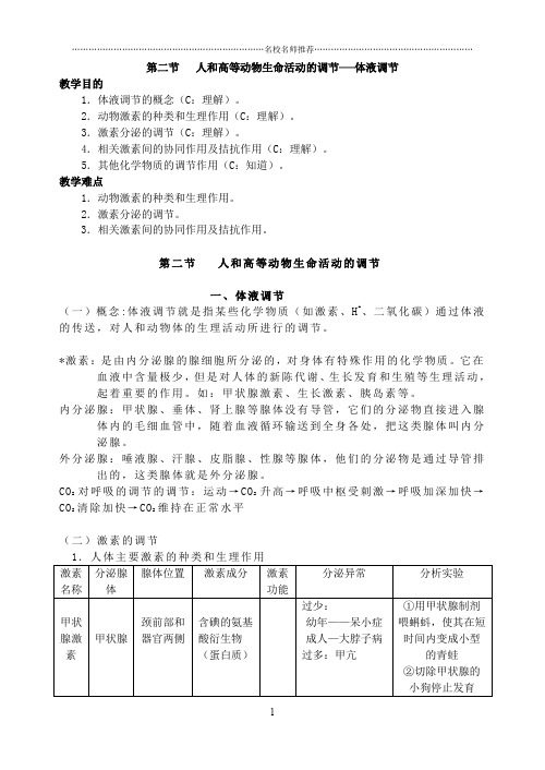 第二节 人和高等动物生命活动的调节──体液调节精编版