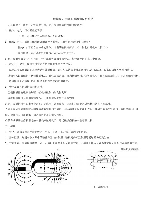 (完整版)磁现象及电流的磁场知识点及练习题