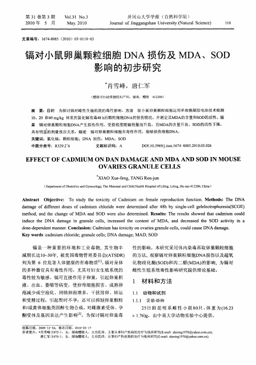 镉对小鼠卵巢颗粒细胞DNA损伤及MDA、SOD影响的初步研究