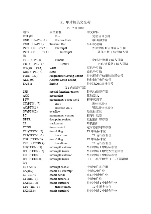 51 单片机寄存器中英文全称对照