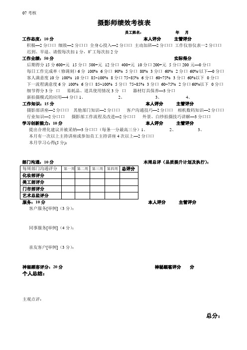 摄影部绩效考核表111