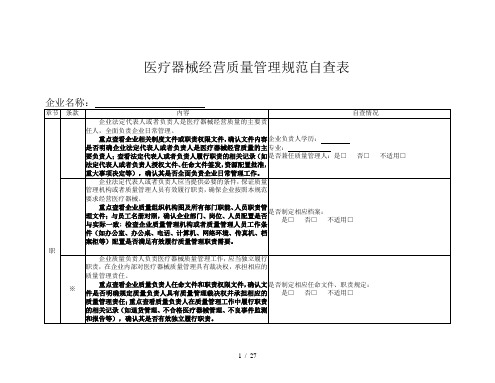 医疗器械经营质量管理规范自查表