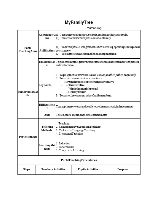 新路径五年级上册Unit3TalkingaboutFamilyMyFamilyTree