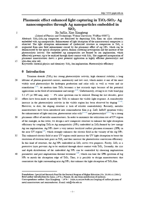 等离子体效应增强TiO2-SiO2-Ag复合薄膜的光吸收(英文)