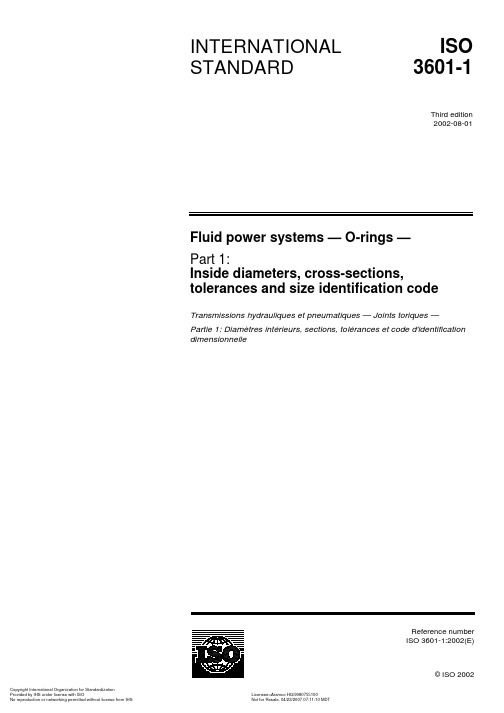 ISO 3601-1-2002 Fluid power systems —O-rings—