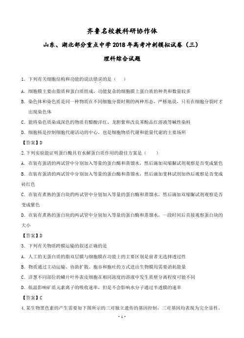 山东、湖北部分重点中学2018年高考冲刺模拟试卷(三)