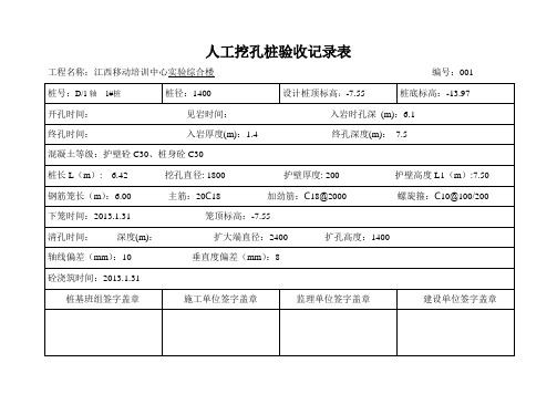 人工挖孔桩验收记录表最新文档资料