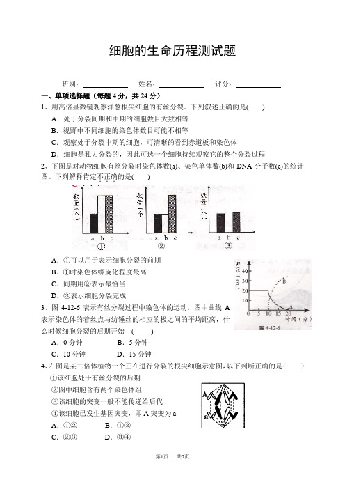 高三生物科细胞的生命历程测试题