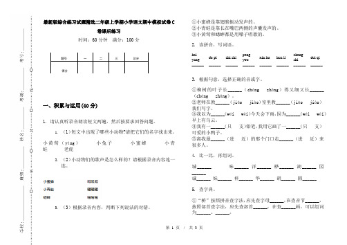 最新版综合练习试题精选二年级上学期小学语文期中模拟试卷C卷课后练习