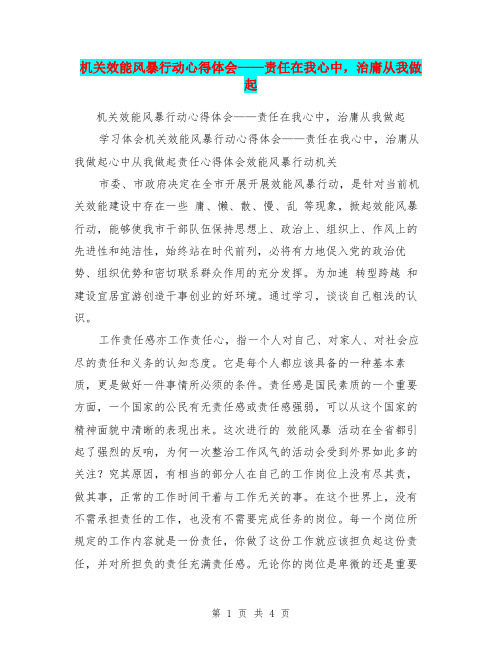 机关效能风暴行动心得体会——责任在我心中,治庸从我做起