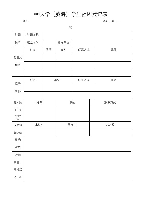 XX大学(威海)学生社团登记表【模板】