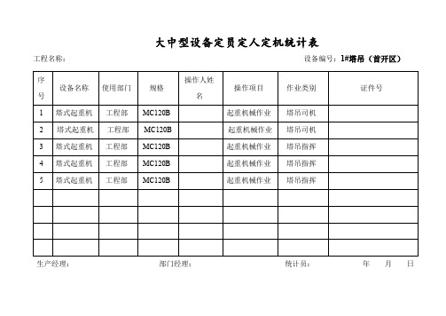 大中型设备定员定人定机统计表(塔吊)