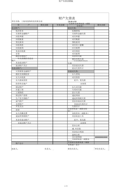 资产负债表模板