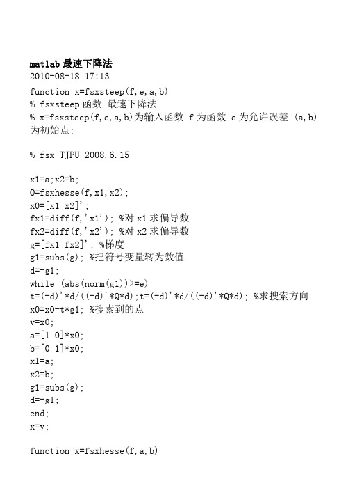 MATLAB实现最速下降法(梯度)程序