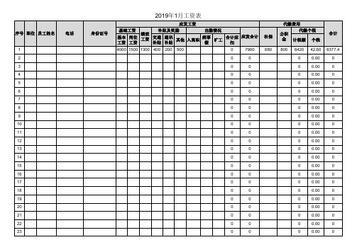 工资表模板(最新个税表)