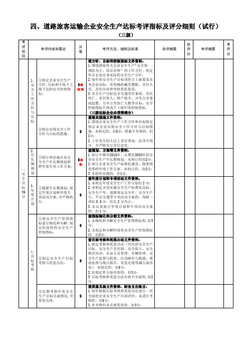 道路旅客运输企业安全生产达标考评指标及评分细则