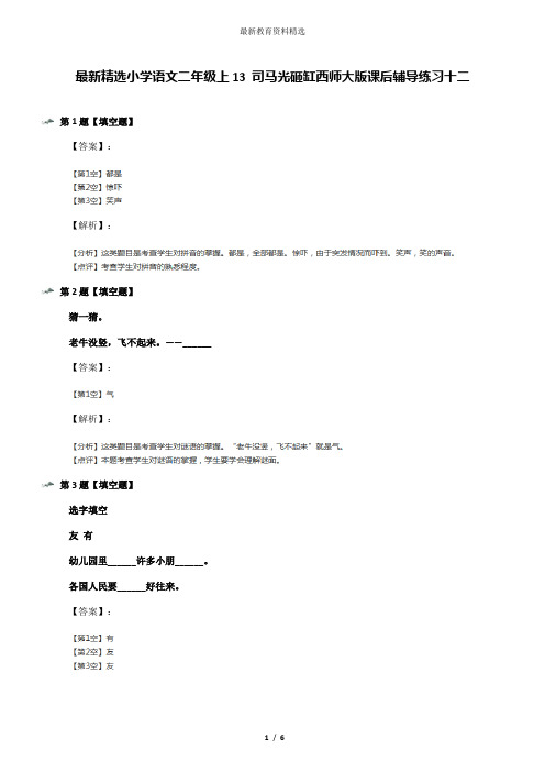 最新精选小学语文二年级上13 司马光砸缸西师大版课后辅导练习十二