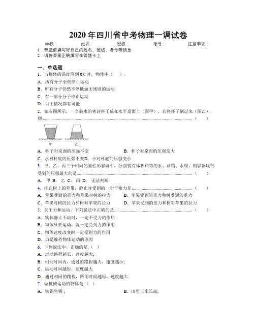 2020年四川省中考物理一调试卷附解析