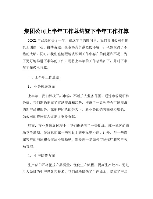 集团公司上半年工作总结暨下半年工作打算