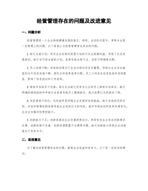 经营管理存在的问题及改进意见