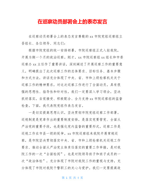 在巡察动员部署会上的表态发言