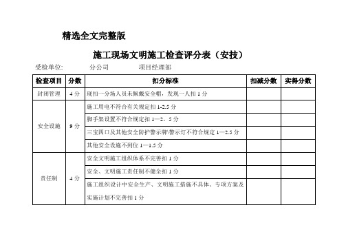 2024版施工现场文明施工检查评分表