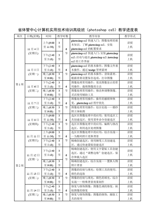 省体管中心计算机实用技术高级培训班(PS)教学进度表