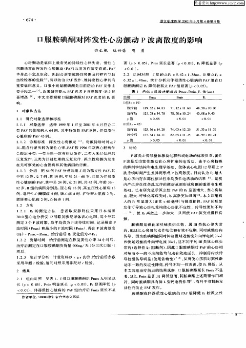 口服胺碘酮对阵发性心房颤动P波离散度的影响