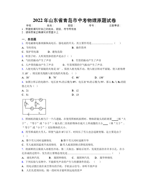 2022年山东省青岛市中考物理原题试卷及解析