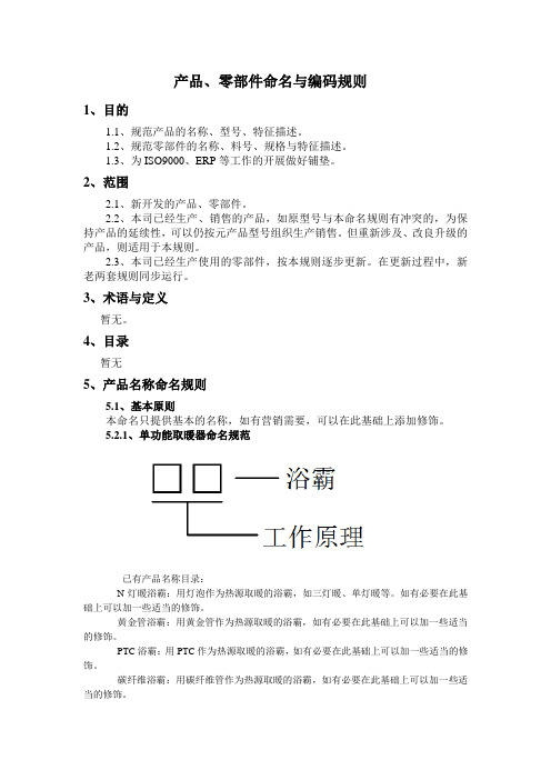 产品型号与零部件命名规则