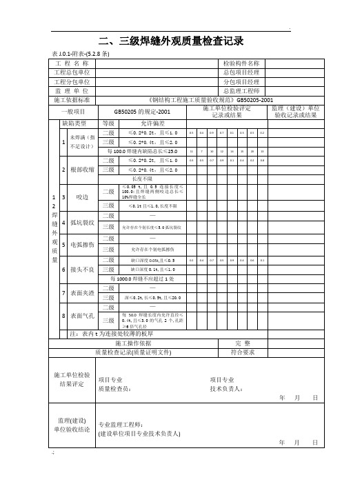 二、三级焊缝外观质量检查记录