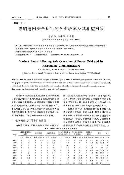 影响电网安全运行的各类故障及其相应对策