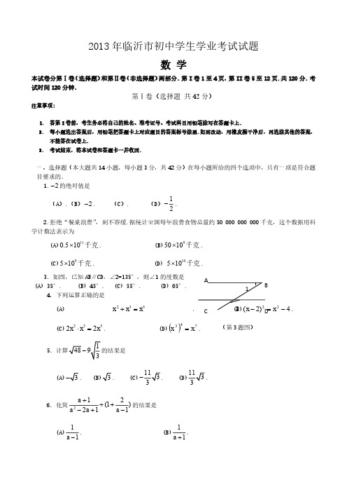 2013年山东省临沂市初中学生学业考试数学(含答案)