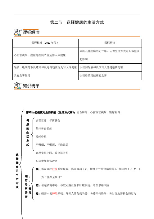 8.3.2  选择健康的生活方式(教师版)-2024年秋季八年级下册生物同步讲义(人教版 )