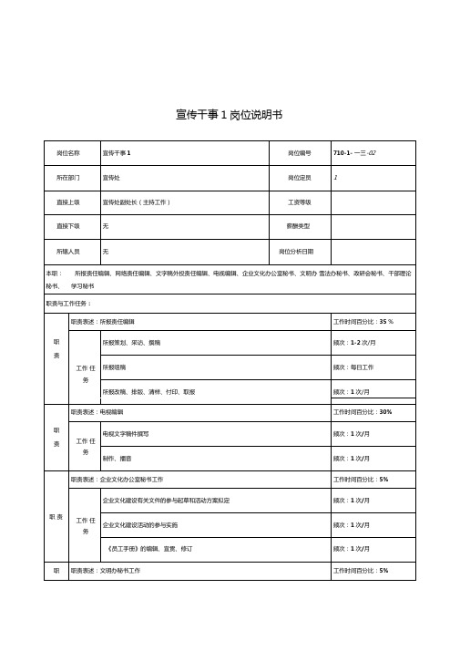 宣传干事岗位职务说明