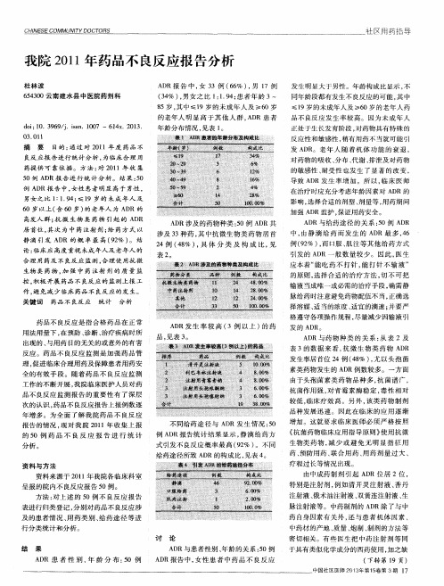 我院2011年药品不良反应报告分析