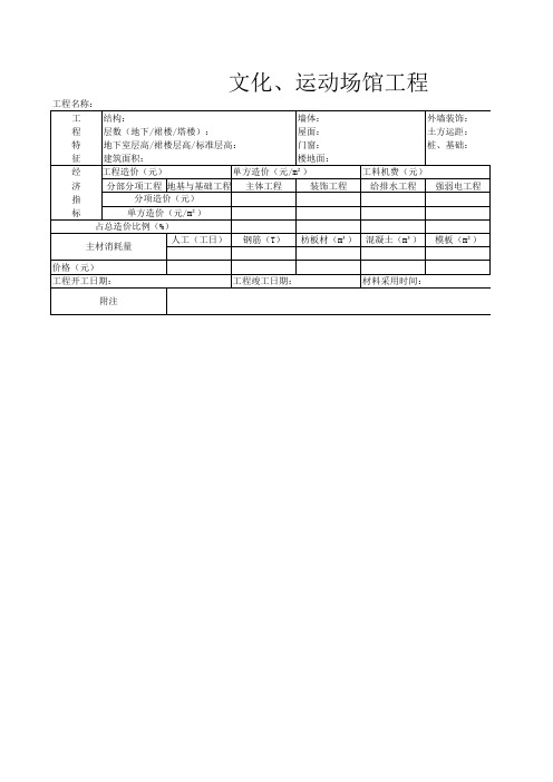 文化、运动场馆工程造价经济指标分析表