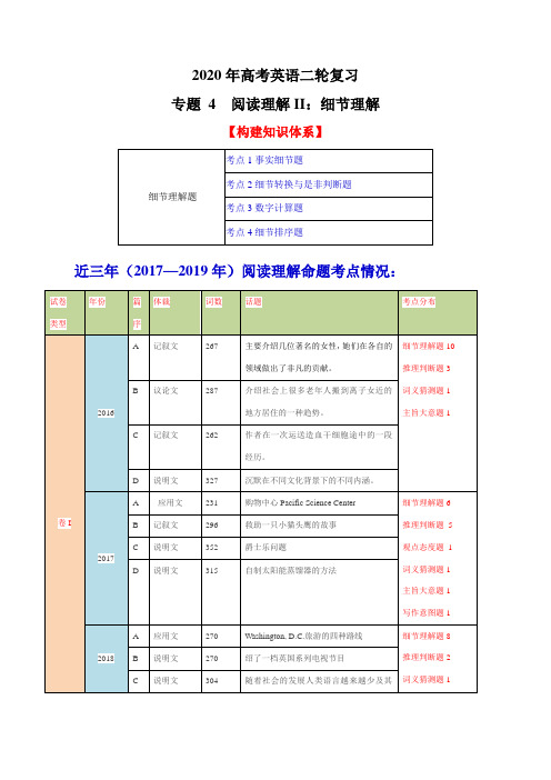 2020年高考英语二轮复习专题04 阅读理解Ⅱ：细节理解题(讲练)(含解析)